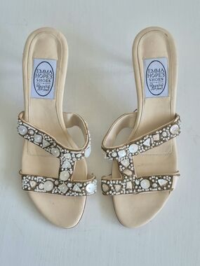 Emma Hope Cream Jeweled Slide Heels